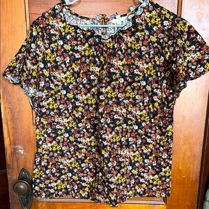NWOT Time and True Floral Ruffle Neck Women's Top